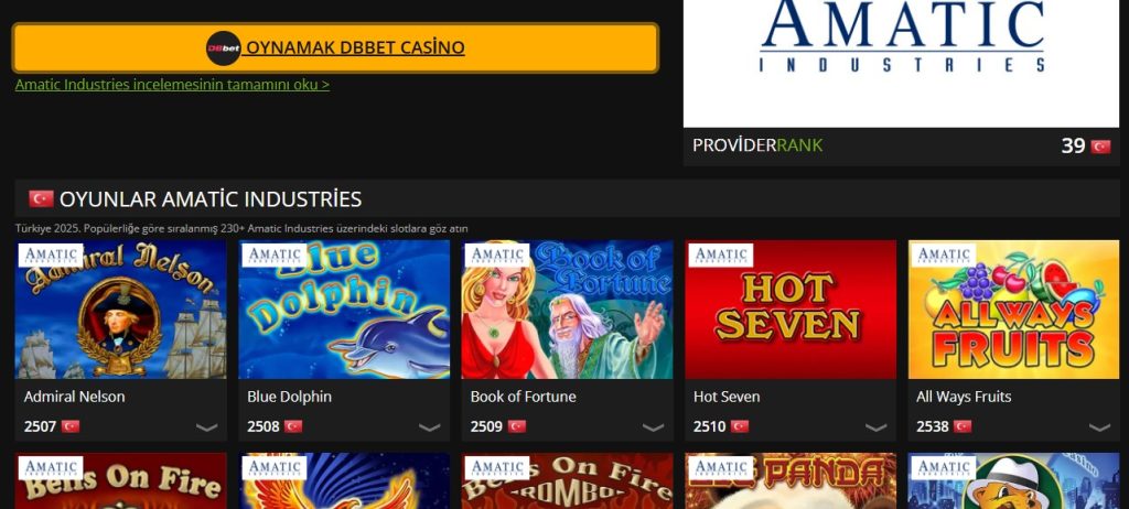 Amgbahis Amatic Sağlayıcısı Oyunları